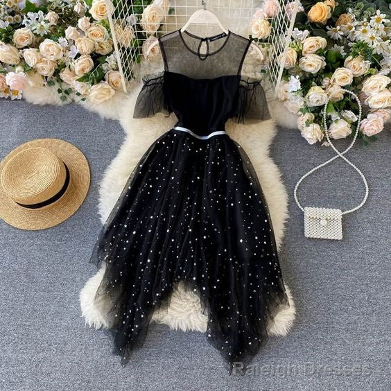 Black Tulle Short Dresses Black A-Line Dresses Mini Dresses Homecoming Dresses Main image
