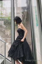 Black Tulle Short Prom Dresses Black Strapless Prom Homecoming Dresses