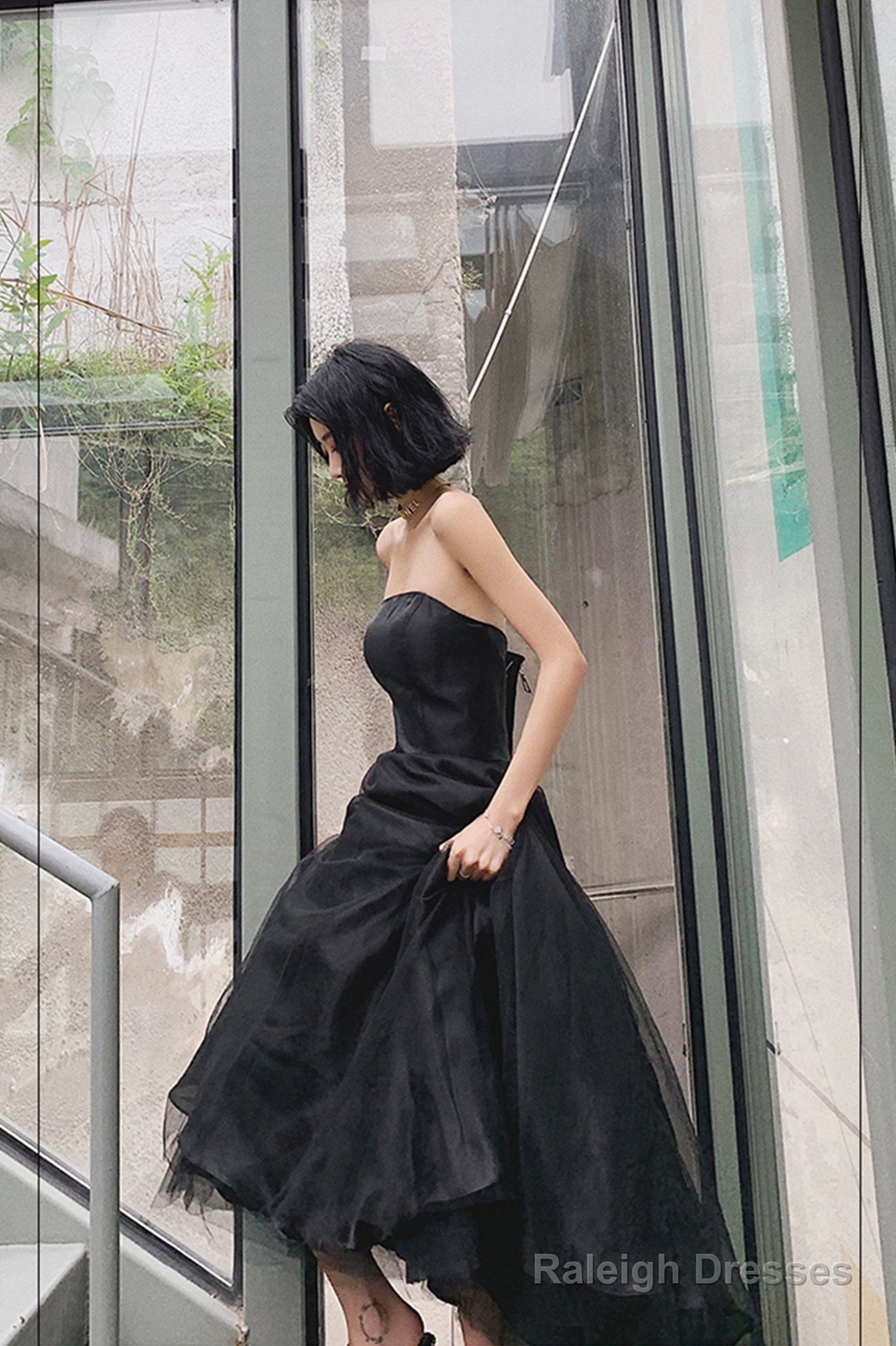 Black Tulle Short Prom Dresses Black Strapless Prom Homecoming Dresses