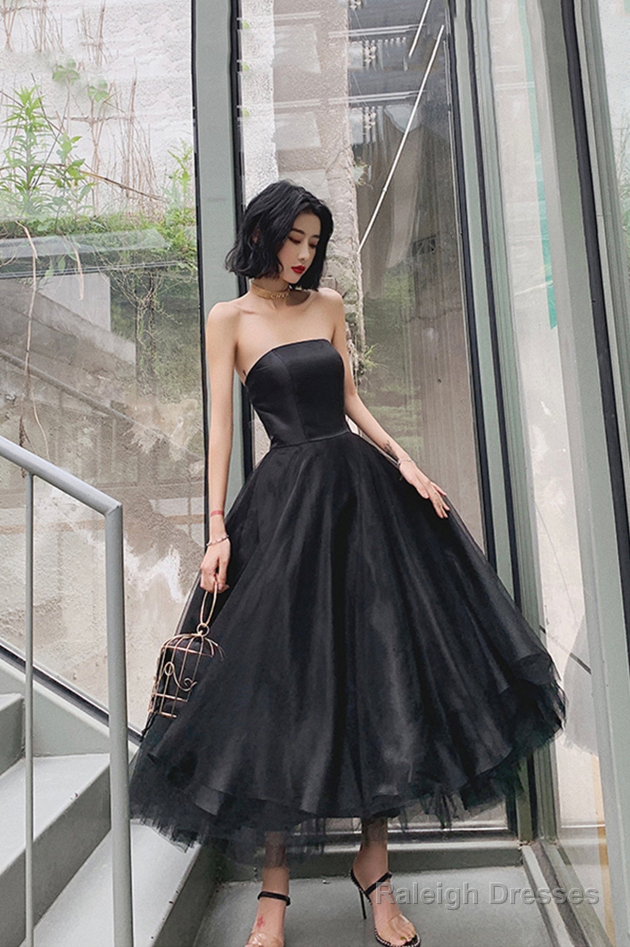 Black Tulle Short Prom Dresses Black Strapless Prom Homecoming Dresses