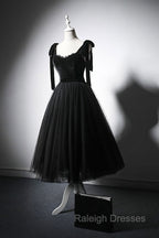 Black Tulle Short Prom Dress, Black Tulle Formal Dress