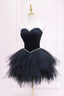 Black Tulle Short Prom Dresses with Feather A Line Sweetheart Neckline Prom Dresses
