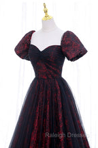 Black Tulle Short Sleeve Formal Evening Dress, Off the Shoulder Prom Dress