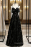 Black Tulle Spaghetti Straps Appliques Prom Dresses