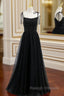 Black Tulle Spaghetti Straps Beading Prom Dress