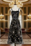 Black Tulle Spaghetti Straps Embroidery Tea Length Prom Dress