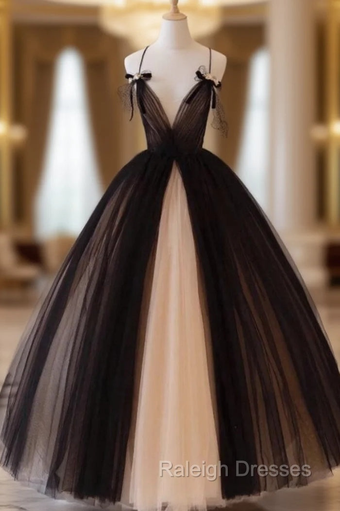 Black Tulle Spaghetti Straps Tulle Prom Dress Main image