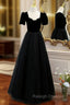 Black Tulle Square Short Sleeve Square Prom Dresses