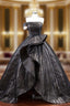 Black Tulle Strapless Pleats  Prom Dress