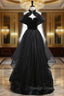 Black Tulle Strapless Prom Dress Detachable Neck