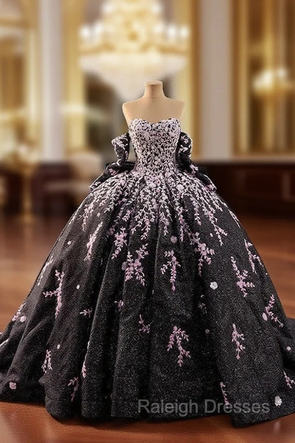 Black Tulle Strapless Sequins Prom Dress