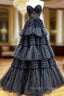 Black Tulle Sweetheart Appliques Prom Dress