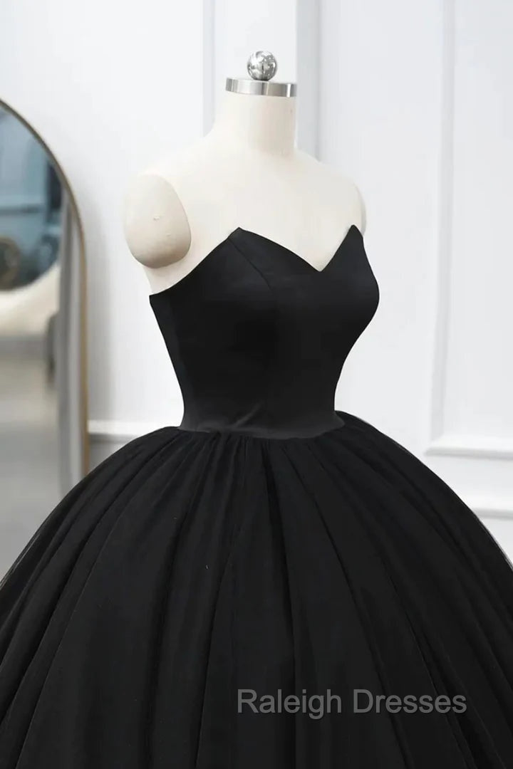 Black Tulle Sweetheart Ball Gown Sweet 16 Dress, Black Long Formal Dress Secondary image