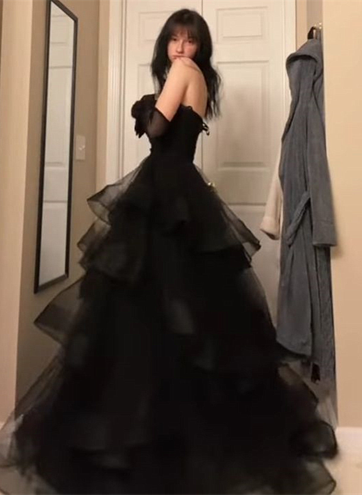 Black Tulle Sweetheart Layers Long Prom Dresses Black Tulle Long Prom Dresses