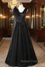 Black Tulle V-neck Appliques Prom Dress