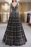 Black Tulle V Neck Beading Sequins Prom Dress