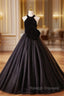 Black Tulle Velvet Halter Flower Prom Dress