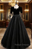 Black Tulle Velvet Short Sleeve Beading Prom Dress