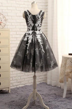 Black Tulle With White Lace Round Neckline Knee Length Homecoming Dress Cute Prom Dress