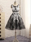 Black Tulle With White Lace Round Neckline Knee Length Homecoming Dress Cute Prom Dress