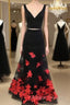 Black Two Pieces Applique Long Prom Dresses Black Prom Dresses