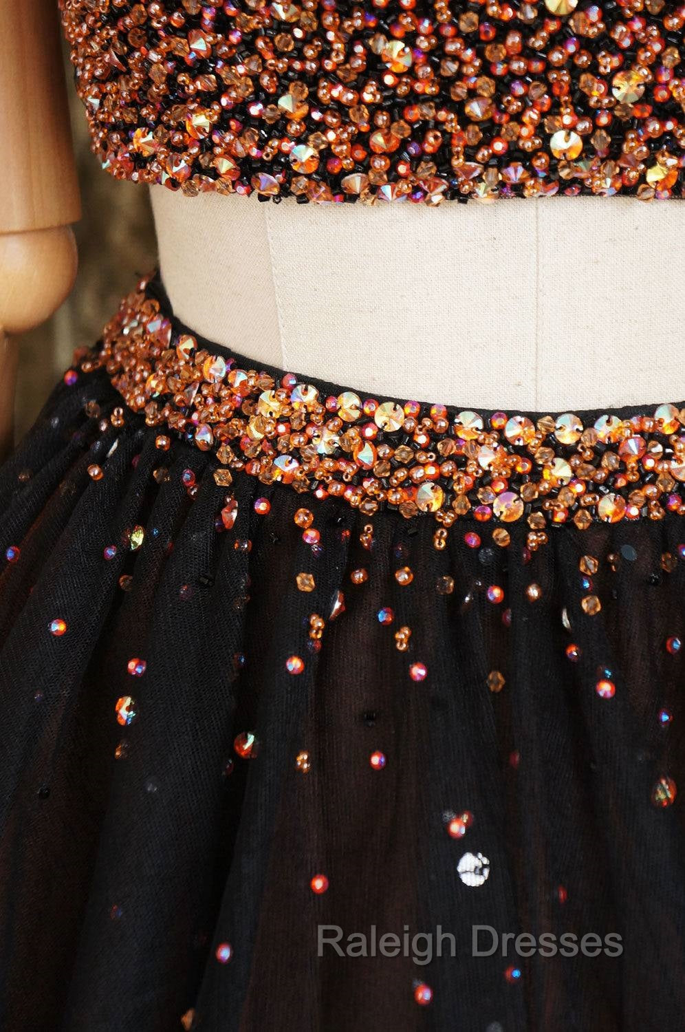 Black Two Pieces Beads Tulle Short Prom Dress Black Homecoming Dress Secondary image