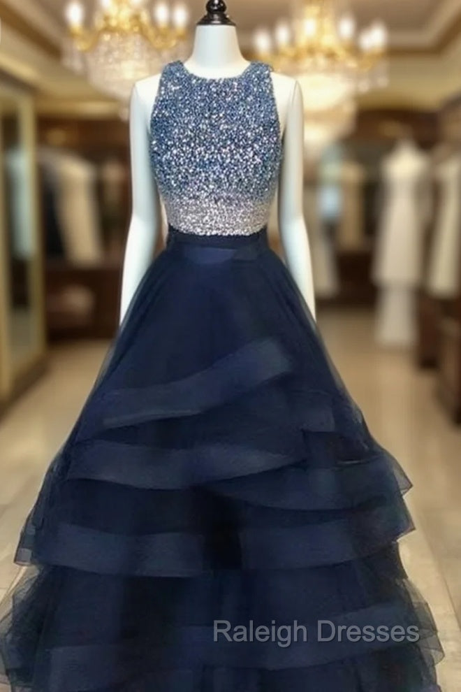 Black Two Pieces Sequin Long Prom Dress, Black Prom Dress