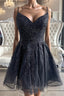 Black V Neck Backless Lace Short Prom Dress Backless Black Lace Homecoming Dress Black Lace Prom Dress