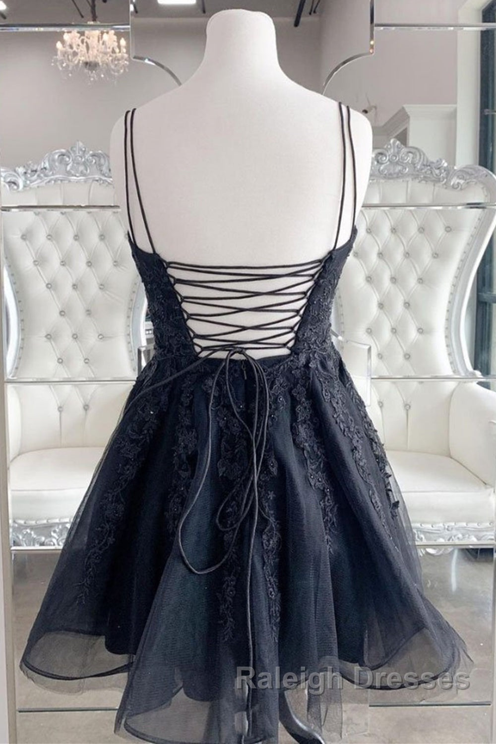 Black V Neck Backless Lace Short Prom Dress Backless Black Lace Homecoming Dress Black Lace Prom Dress Secondary image