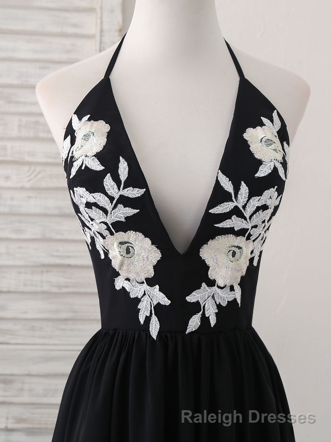 Black V Neck Chiffon Lace Long Prom Dress Black Prom Dress