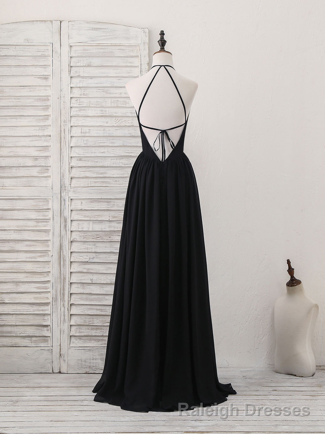 Black V Neck Chiffon Lace Long Prom Dress Black Prom Dress