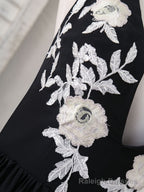 Black V Neck Chiffon Lace Long Prom Dress Black Prom Dress