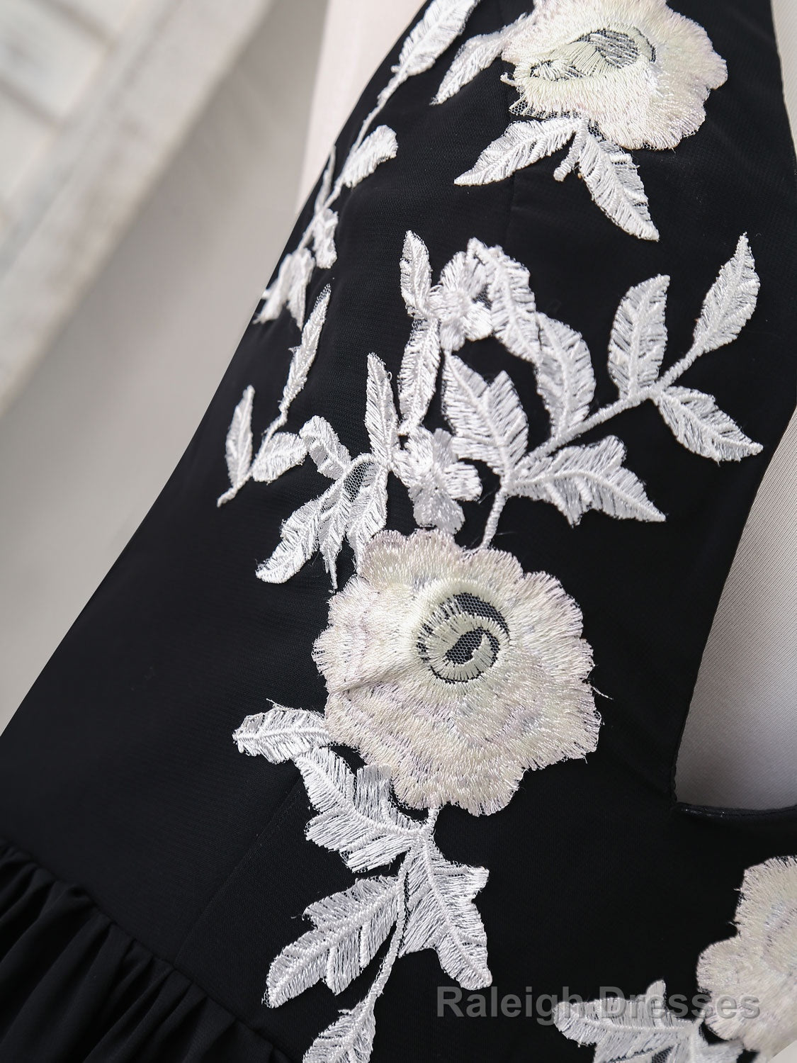 Black V Neck Chiffon Lace Long Prom Dress Black Prom Dress