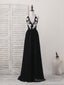 Black V Neck Chiffon Lace Long Prom Dress Black Prom Dress
