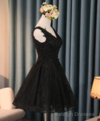 Black V Neck Lace Short Prom Dress, Black Cute Homecoming Dresses