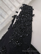Black V Neck Lace V Neck Short Prom Dress, Black Homecoming Dress