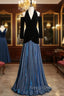 Black V-neck Long Sleeve Pleats Prom Dress
