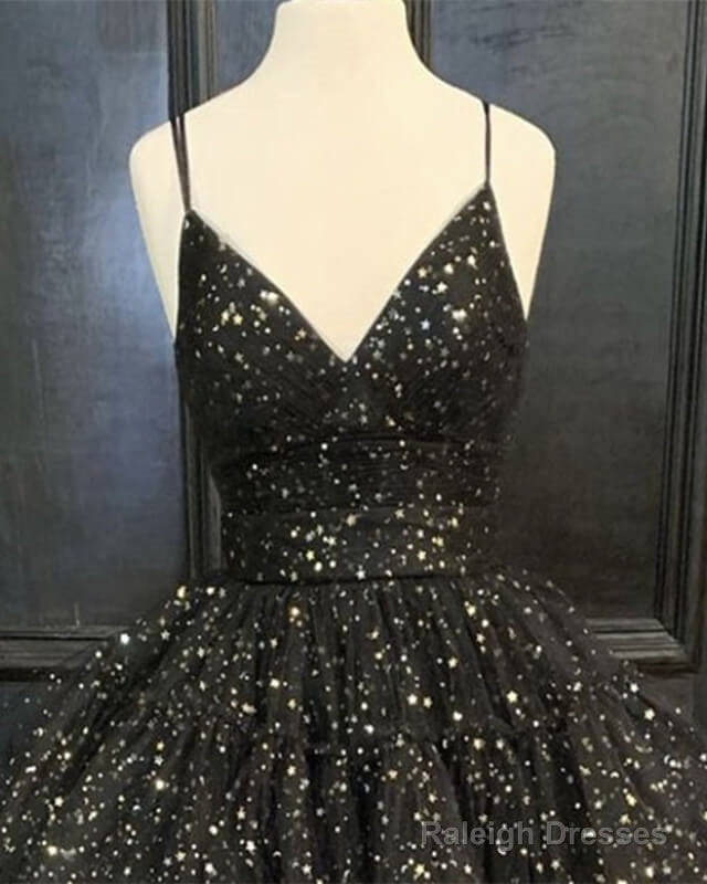 Black V Neck Ruffles Starry Homecoming Dresses Secondary image