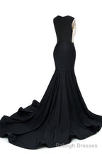 Black V Neck Sheer Corset Prom Dresses Beaded Mermaid Long Train Prom Gown