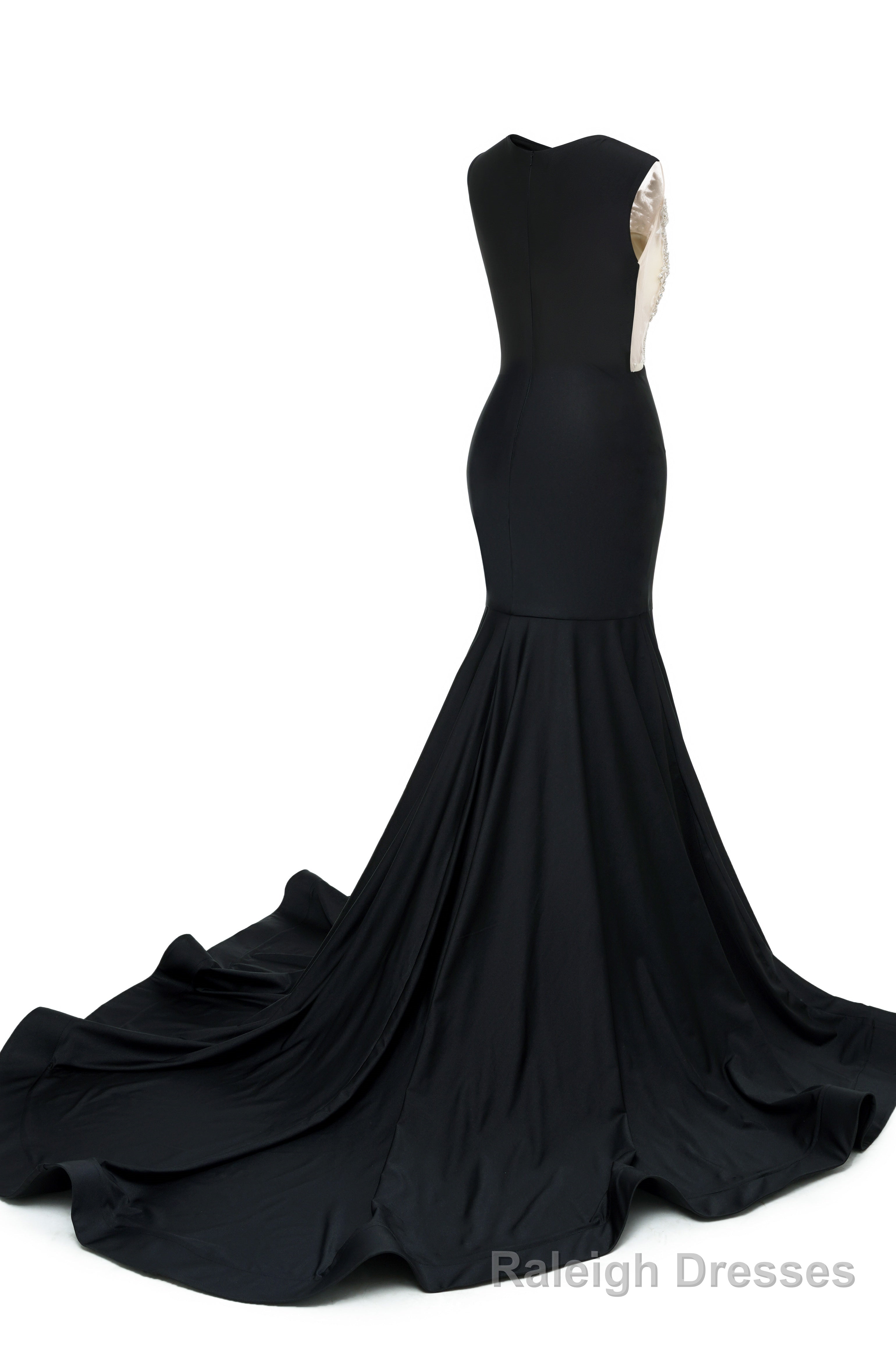 Black V Neck Sheer Corset Prom Dresses Beaded Mermaid Long Train Prom Gown