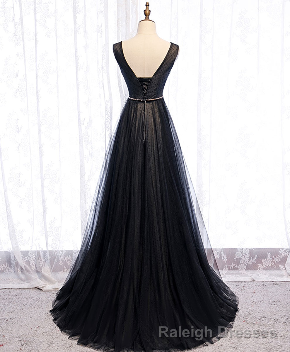 Black V Neck Tulle Lace Long Prom Dress Black Evening Dress Secondary image