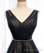 Black V Neck Tulle Lace Long Prom Dress Black Prom Dress