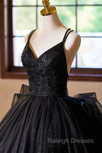 Black V Neck Tulle Lace Prom Dress, Gorgeous A Line Prom Prom Dress