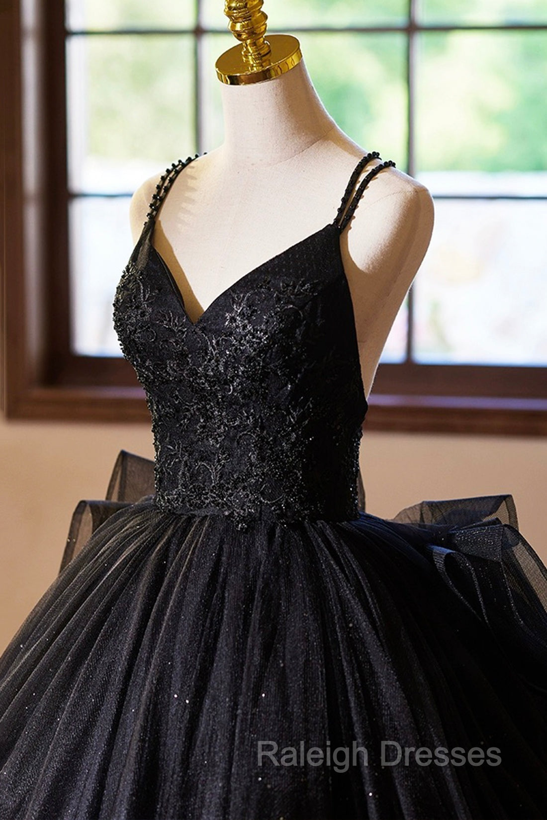Black V Neck Tulle Lace Prom Dress, Gorgeous A Line Prom Prom Dress