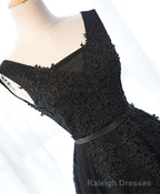 Black V Neck Tulle Lace Prom Dress, Lace Prom Dress