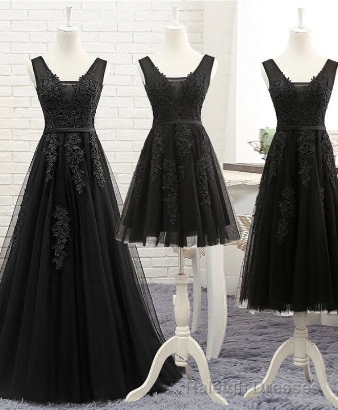 Black V Neck Tulle Lace Prom Dress, Lace Prom Dress