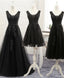 Black V Neck Tulle Lace Prom Dress, Lace Prom Dress