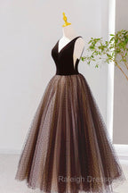 Black V-Neck Tulle Short Prom Dress, A-Line Black Tea Length Party Dress