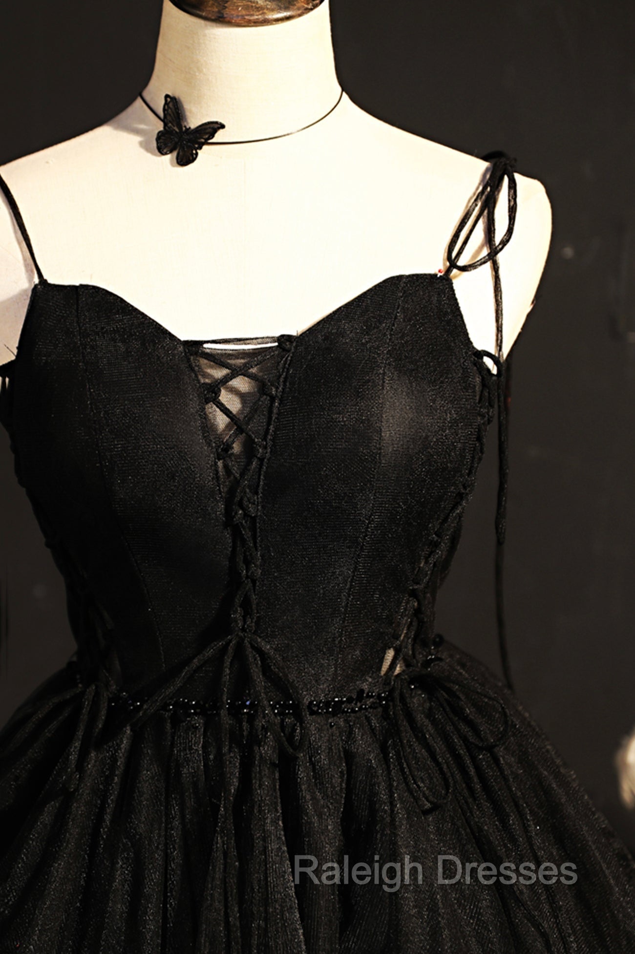 Black V Neck Tulle Short Prom Dress, Black A Line Homecoming Prom Dress Secondary image