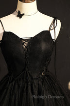 Black V Neck Tulle Short Prom Dress, Black A Line Homecoming Prom Dress